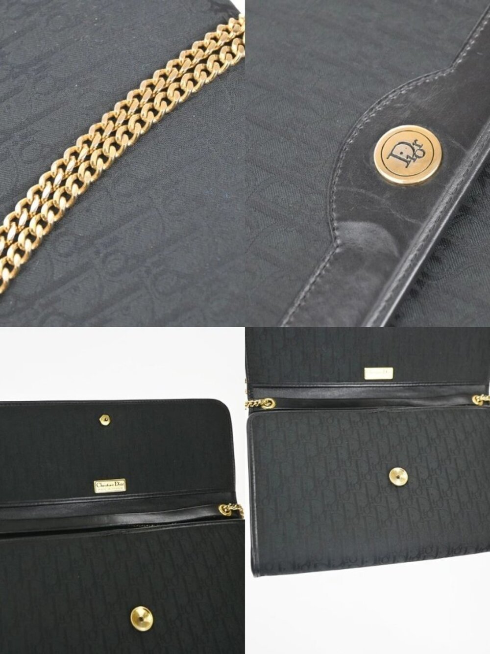 CHRISTIAN DIOR Trotter Pattern 2way Clutch Hand Bag Canvas Leather Black 38KC787 - Picture 8 of 15